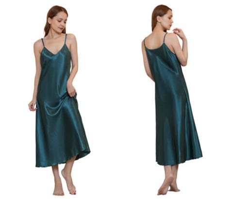 Sexy Women Satin Silk Robe Dress Sleepwear Lingerie Long Nightdress Nightgown Ebay