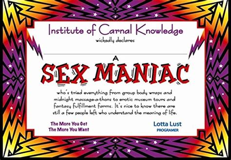 Beistle Cg104 Sex Maniac Certificate 5 X 7 6 Certificates In Free