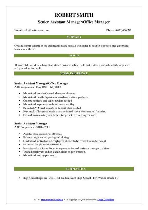 Senior Assistant Manager Resume Samples Qwikresume