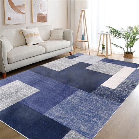 Large Glowsol X Geometric Modern Indoor Area Rug Navy Blue For