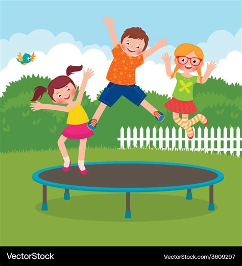 Children jumping on the trampoline Royalty Free Vector Image