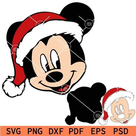 Mickey With Santa Hat Retro Text Svg Stacked Christmas Mickey Svg