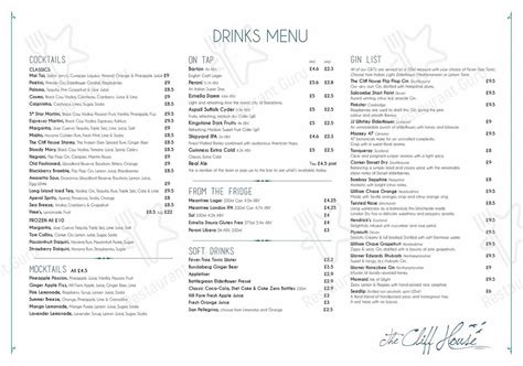 Menu at The Cliff House restaurant, Barton on Sea