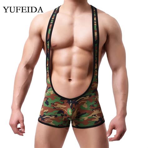 Sexy Heren Ondergoed Hemdjes Bodysuits Camo Jumpsuits Wrestling Singlet