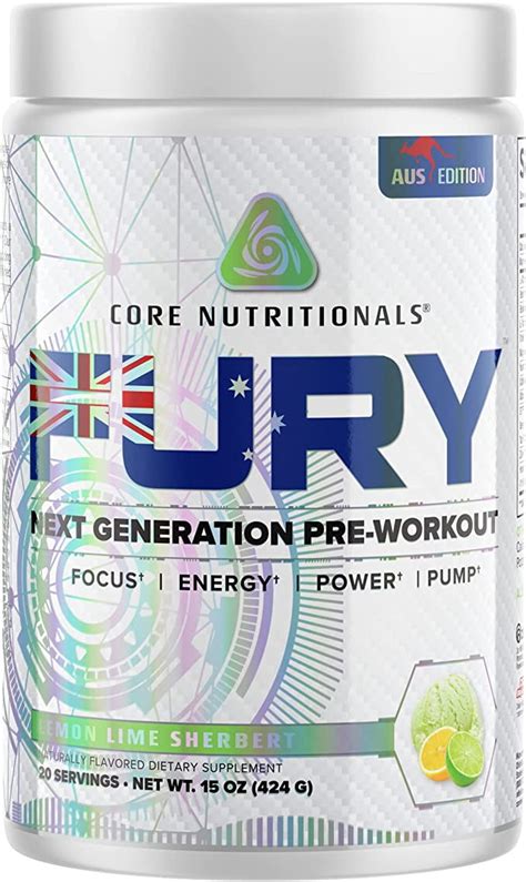 Core Nutritionals Fury Australian Platinum Next Gen Pre Workout 20 Fully Dosed Servings Lemon