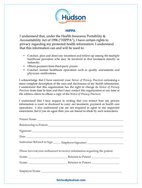 Fillable Online Hippa Acknowledgement Form And Access List Fax Email