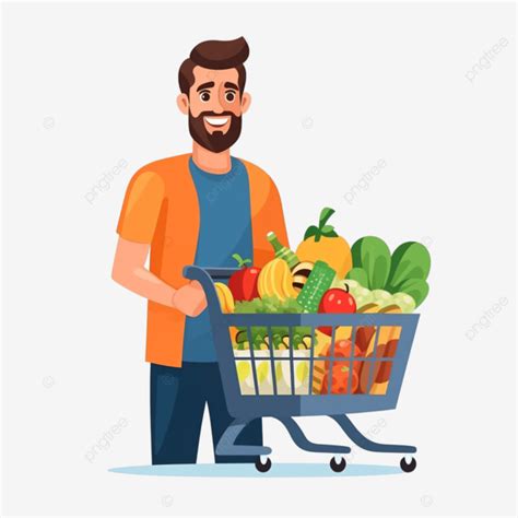 Man Buying Groceries In Supermarket Man Grocery Shopping Png