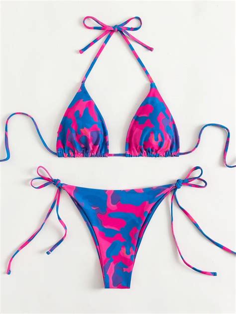 SHEIN Swim Vcay Bañador bikini con estampado de camuflaje triángulo con
