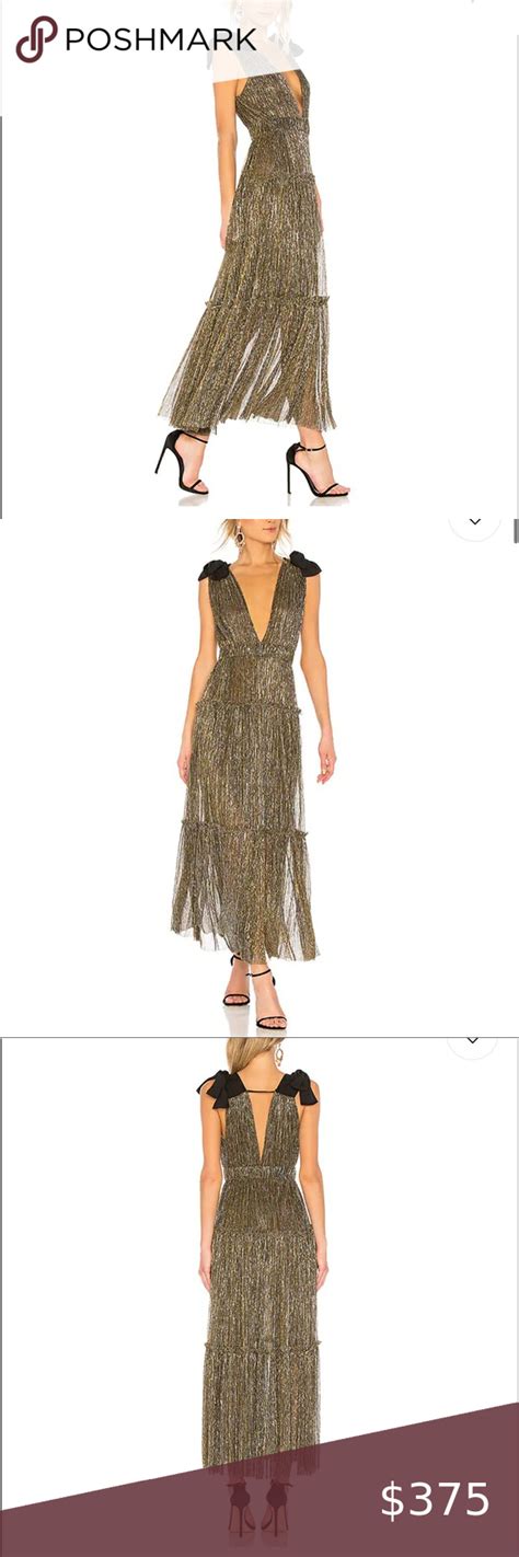 Sabina Musayev Dress Maxi Black Formal Cocktail Plunge Gold Metallic