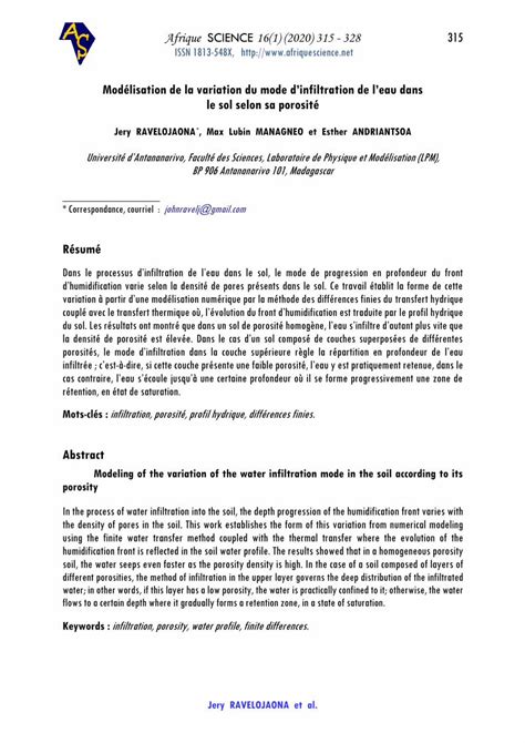 PDF Modélisation de la variation du mode dinfiltration de l de