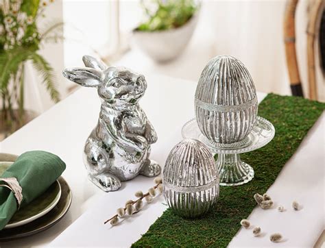 SPAR SET 2x Deko Hase Silber Ostern Tisch Deko Hase Osterfigur