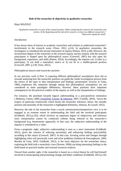 Pdf Role Of The Researcher And Objectivity In Qualitative Researches