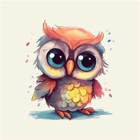 Premium Vector Cute Cartoon Kawaii Baby Owl Watercolor Illustration