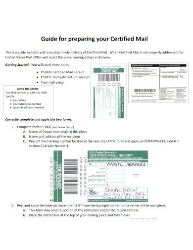 certified mail  examples
