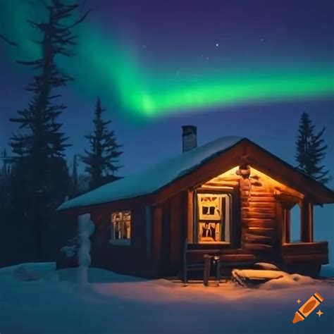 Cozy Cabin With A View Of Blizzard And Northern Lights On Craiyon