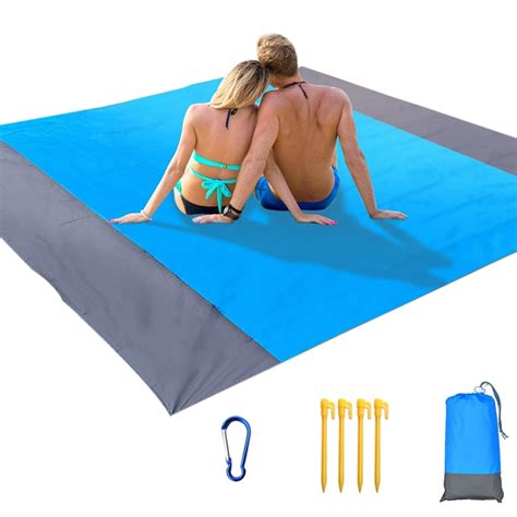 Beach Blanket 210 X 200cm Picnic Blanket Extra Large Waterproof Beach Mat With 4 Fixed Nails