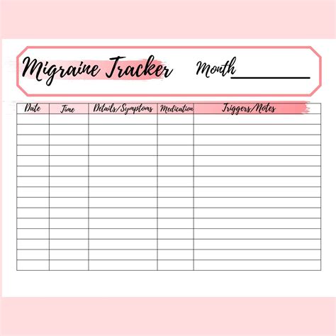 Migraine Headache Tracker Headache Journal Printable Etsy