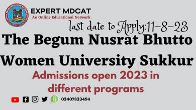 The Begum Nusrat Bhutto Woman University Sukkur Admissions Open