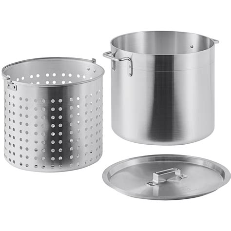 Choice Qt Standard Weight Aluminum Stock Pot With Steamer Basket