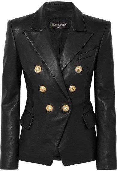 Balmain Double Breasted Leather Blazer Black Lambskin Leather