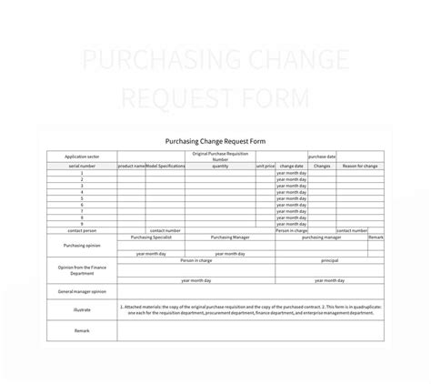 Purchasing Change Request Form Excel Template And Google Sheets File