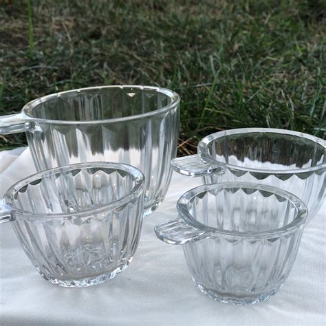 Vintage Glass Measuring Cups 4 Piece Set Jeannette Jenny Ware Etsy Glass Measuring Cups