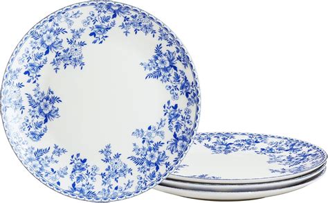 fanquare 20cm Fleurs Bone China Assiette à Dessert Bleu et Blanc