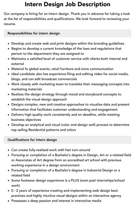 Intern Design Job Description Velvet Jobs