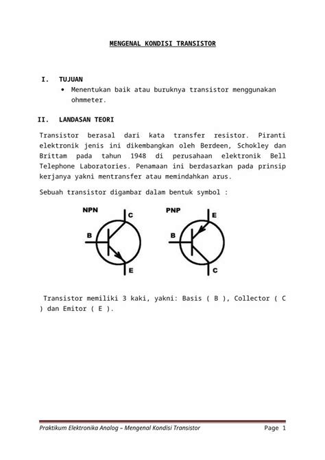 Docx Laporan Praktikum Analisis Kondisi Transistor Dokumen Tips