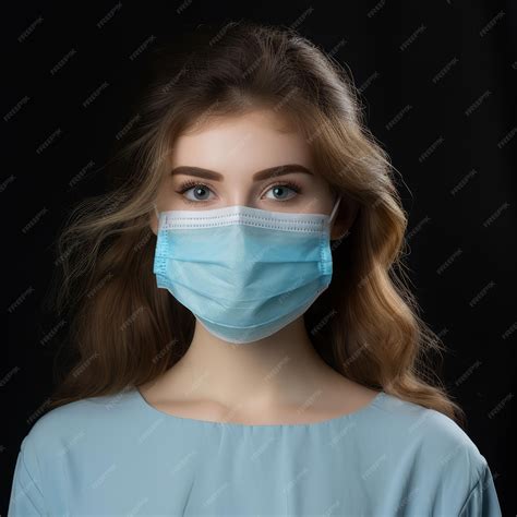 Premium Ai Image A Woman Wearing A Surgical Mask On A Black Background