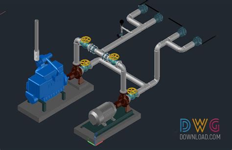 Dwg Download Water Pump Connection Drawing 3d Drawings Water Drawing