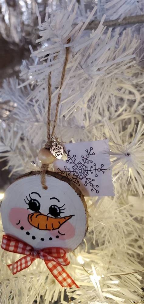 Snowman Wood Slice Ornament Etsy