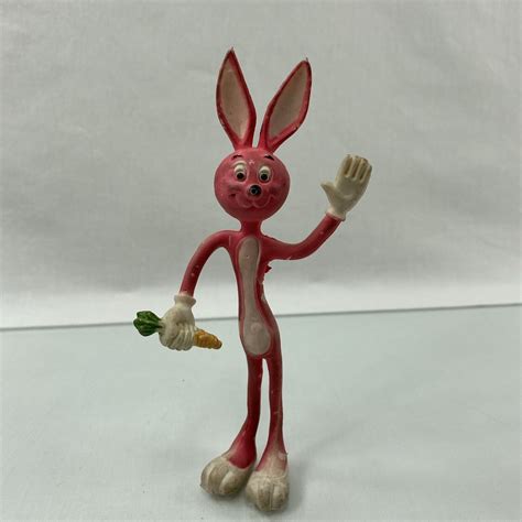 Vintage Bendable Bendy Wire Rubber Pink Rabbit Bunny Orange Carrot 55