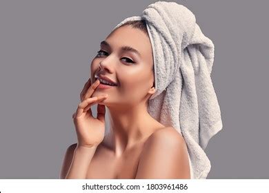 Beauty Portrait Cheerful Attractive Half Naked Stock Photo 1803961486