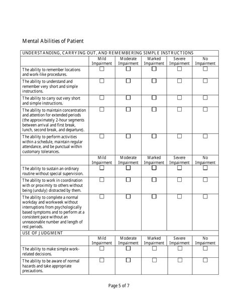 Residual Functional Capacity Form Adult Anxiety Related Mental