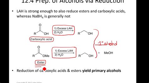 Preparation Of Alcohols Via Reduction Of Ketones Aldehydes Carboxylic Acids And Esters Youtube