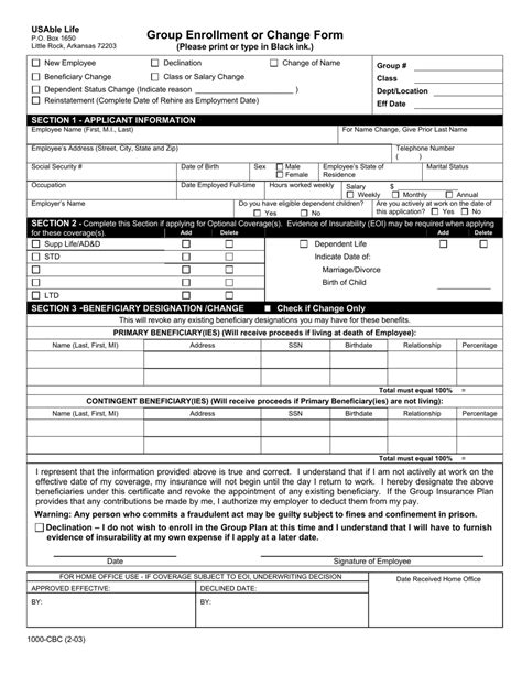 Group Enrollment Or Change Form Usable Life Fill Out Sign Online