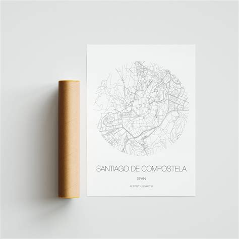 Artistic Santiago De Compostela Map Art Prints At Tfts