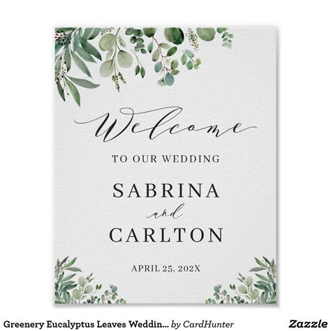 Greenery Eucalyptus Leaves Wedding Welcome Sign Zazzle Artofit