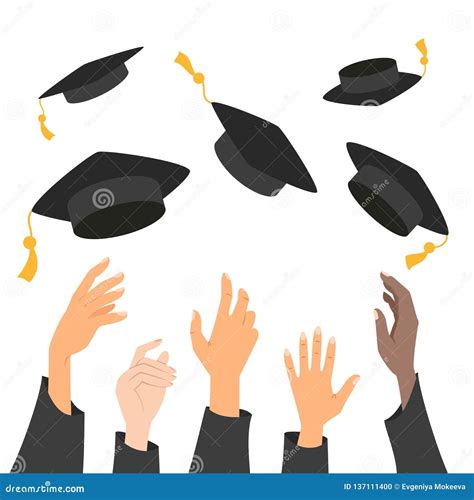 Concept Of Education Hands Of Graduates Throwing Graduation Hats In The Air Stock Illustration