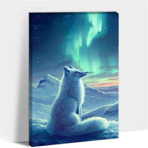 Asdg12s Wolf Canvas Wall Art Modern White Wolf Decor Animal Canvas