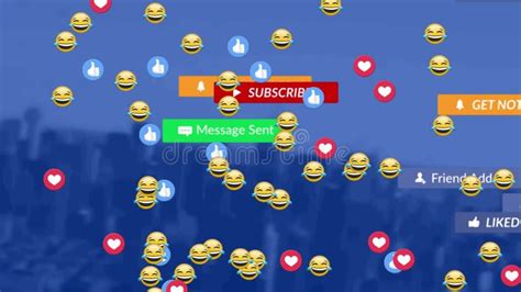 Animation Of Emoticons Floating Over Like Social Media Reaction And