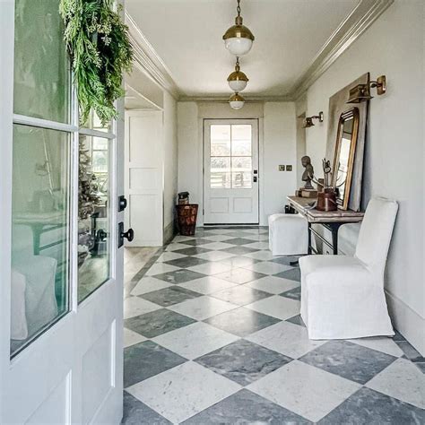 Entryway with White and Gray Checkerboard Floor - Soul & Lane