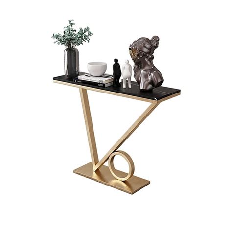 Black Modern Narrow Console Table With Sintered Stone Top And Metal Frame Homary