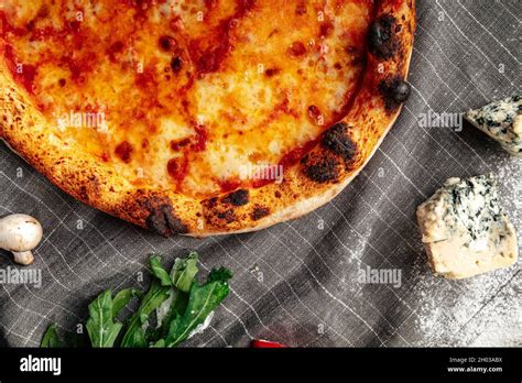 Top View On Neopolitan Fresh Margherita Pizza Stock Photo Alamy