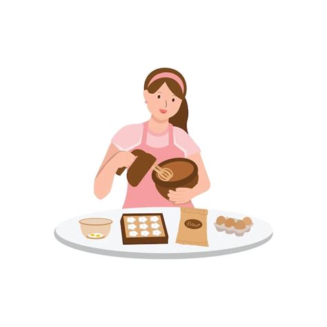 Premium Vector Woman Baking Cookies In The Kitchen