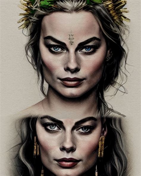 Krea Ai Realism Tattoo Sketch Of Margot Robbie As A Beauti