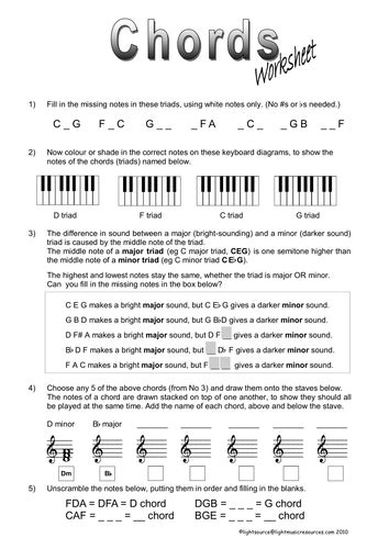 Chords Worksheet By Rosharlingmusic Teaching Resources Tes