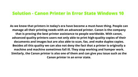 PPT How To Fix Canon Printer In Error State Windows 10 Solution