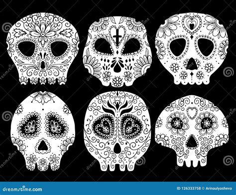 Day Of The Dead Illustration Skull Vector Illustration Set Tattoo